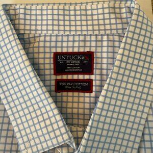 UNTUCKit Button Down Shirt XX-Large Wrinkle Free Two Ply Cotton Blue Check
